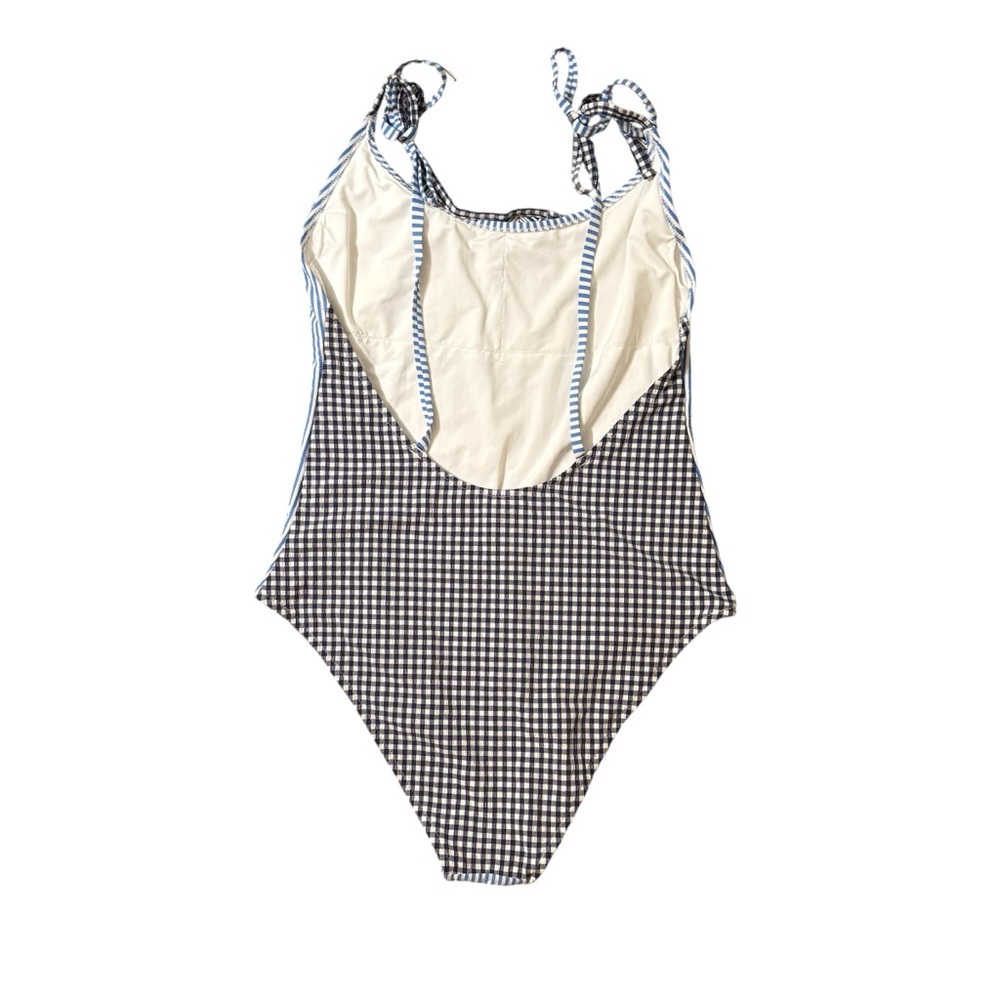 Aerie Navy Blue and White Gingham Striped Seersucker One-Piece Swimsuit Size L - Picture 5 of 15